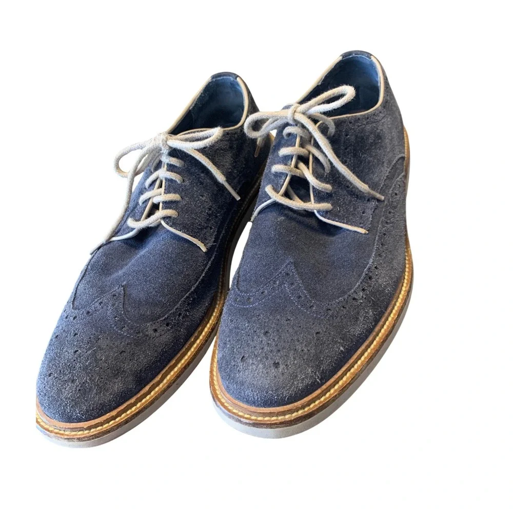 Cole‎ Haan Mens Grand Evolution Navy Blue Suede Wingtip Oxford Shoes  9.5 M